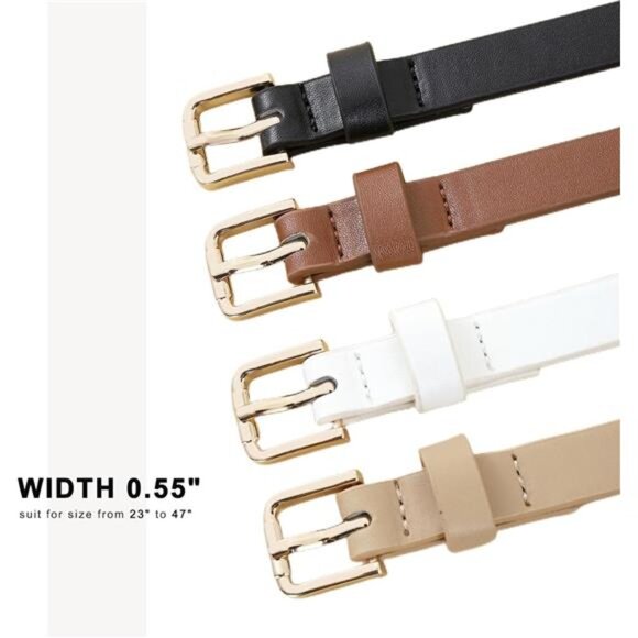 4 Pack Women Skinny Belts for Jeans Dress Thin Waist Belt for Ladies